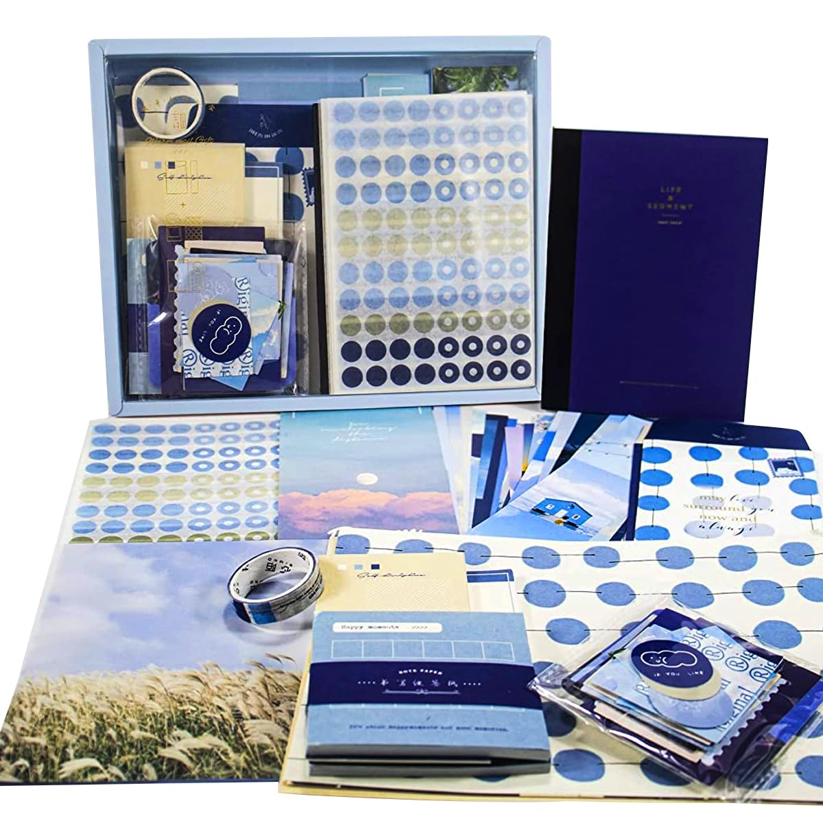 HASTHIP Scrapbooking Supplies Scrapbook Kit Gift Set Notebook Washi Tape Stickers Set Aesthetic Scrapbook Sticker Kit for Bullet Journal, Scrapbook, Junk Journal, DIY Craft, Wall Decor, Paper (Blue) HASTHIP Scrapbooking Supplies Scrapbook Kit Gift Set Notebook Washi Tape Stickers Set Aesthetic Scrapbook Sticker Kit for Bullet Journal, Scrapbook, Junk Journal, DIY Craft, Wall Decor, Paper (Blue)